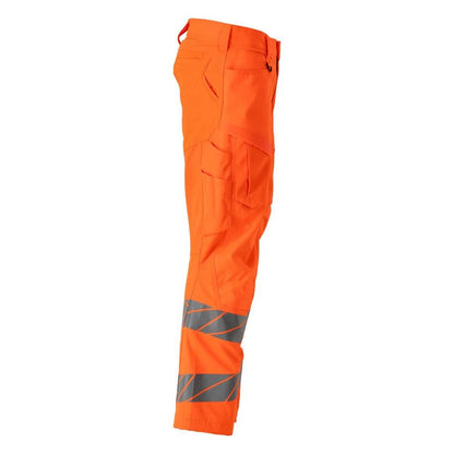 Pantalon avec poches genoux, pantalon avec empiècements stretch, orange haute visibilité