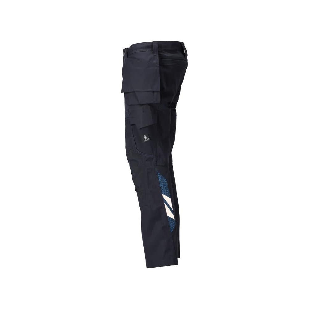 Pantalon avec poches suspendues, pantalon empiècements stretch, noir-bleu