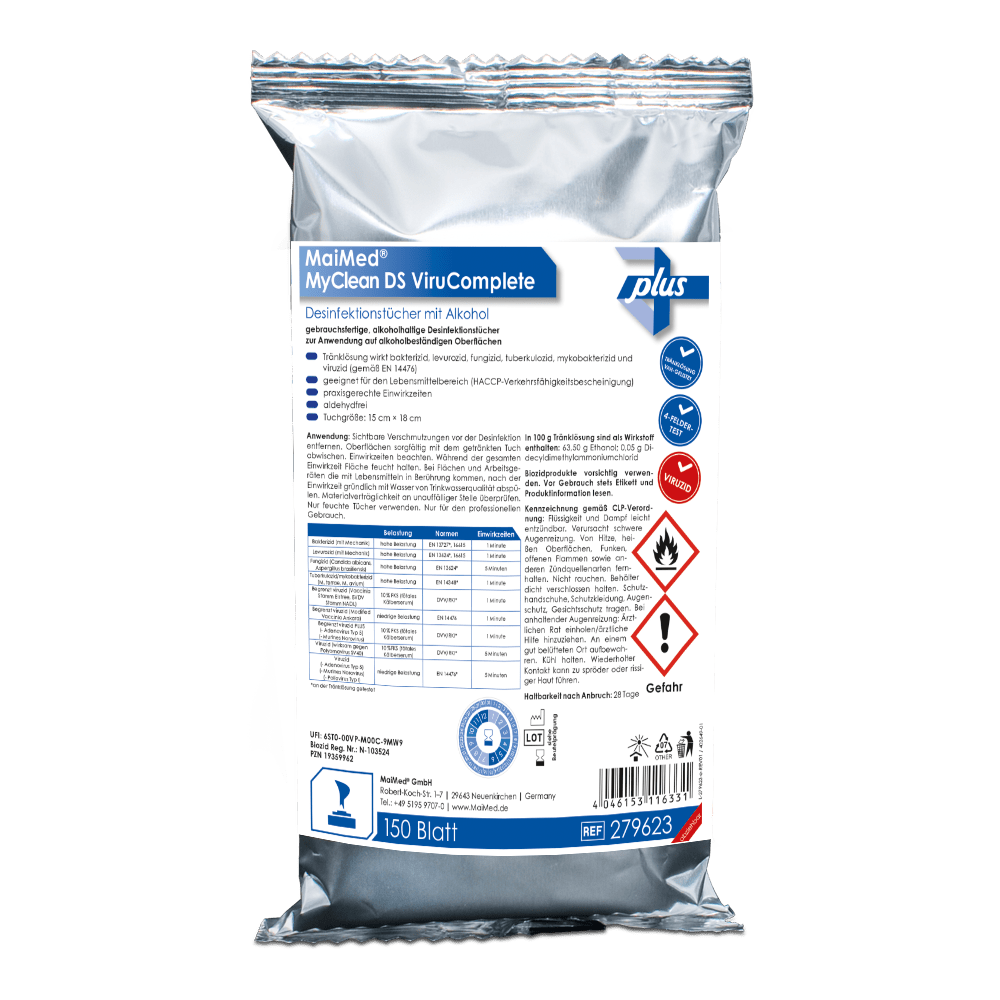 MaiMed MyClean DS ViruComplete Recharge, imprégné-neutre 15x18cm | Paquet (120 pièces) 