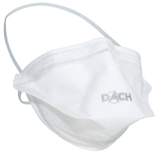 Masque jetable blanc ubiQ®³ FFP3 NR D & Type IIR de la société DACH Schutzkleidung GmbH & Co. KG, muni d'un élastique, conçu pour assurer une protection fiable au travail ; conditionné dans un carton contenant 18 boîtes.