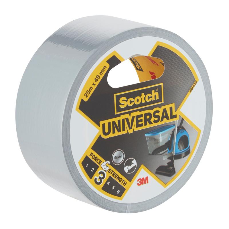 Un rouleau de ruban adhésif Scotch® Universal 2904 de 25 m x 48 mm de 3M Deutschland GmbH avec l'identification du produit de la classe de résistance 3 et le logo 3M.