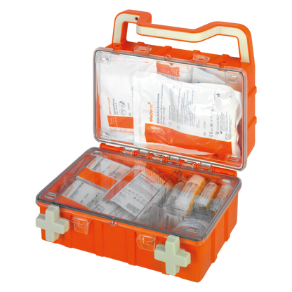 Trousse de premiers secours orange DYNAMIC-GLOW S norme DIN 13157 | Valise (1 pièce)