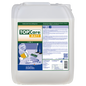 Ein 10-Liter-Kanister aus weißem Kunststoff der Dr. Schnell TOPCARE MATT seidenmatte Universaldispersion für Gebäudereinigung Böden der DR.SCHNELL GmbH & Co. KGaA, mit Produktetiketten, Anweisungen und Reinigungsabbildungen auf der Vorderseite.