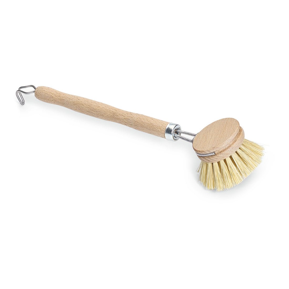 La brosse de lavage Nölle Profi Brush de 25 cm avec un manche en bois, des poils en fibre résistants à la chaleur, une tête ronde et un crochet en métal à l'extrémité du manche de Nölle Profi Brush Bürsten- & Pinseltechnik e.K. est représentée sur un fond blanc.