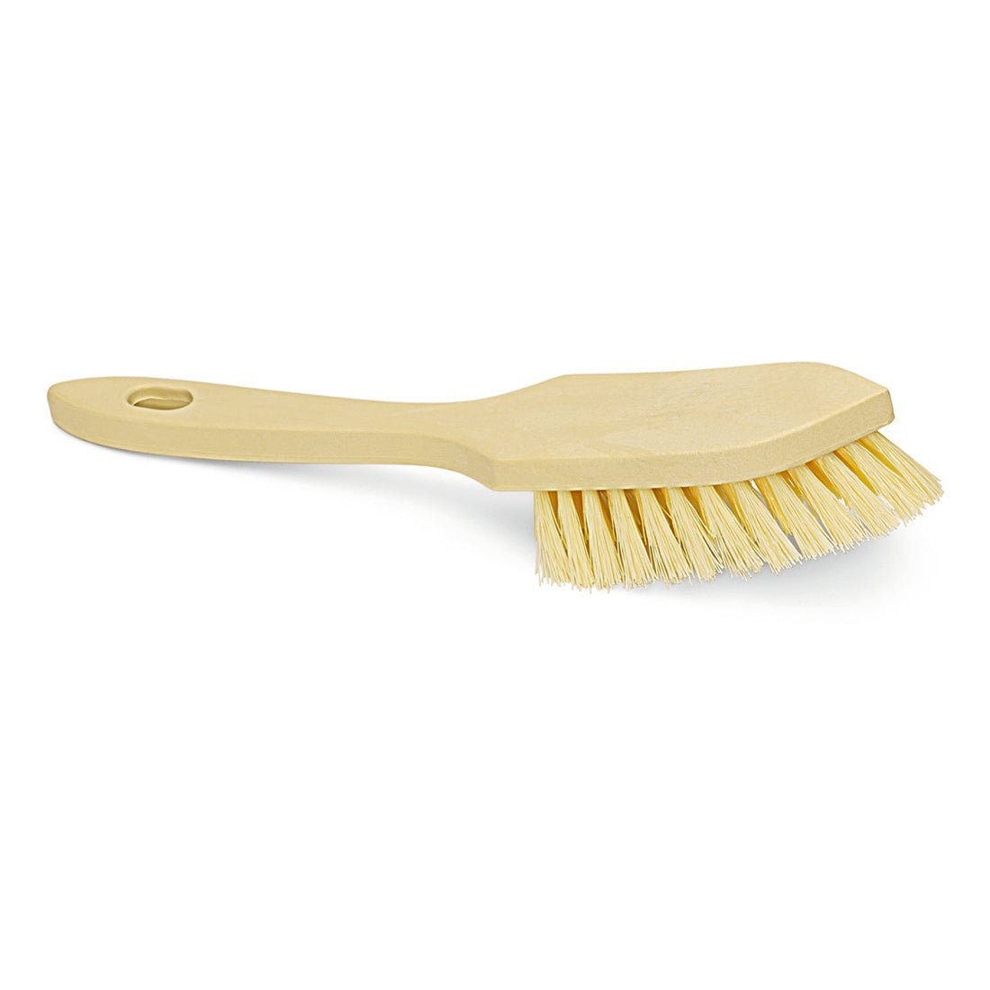L'image montre une brosse à manche beige Nölle Profi Brush (28 cm) avec un manche en plastique courbé et des poils de rechange en fibre dure de Nölle Profi Brush Bürsten- & Pinseltechnik e.K. sur fond blanc, idéale pour les tâches de nettoyage.