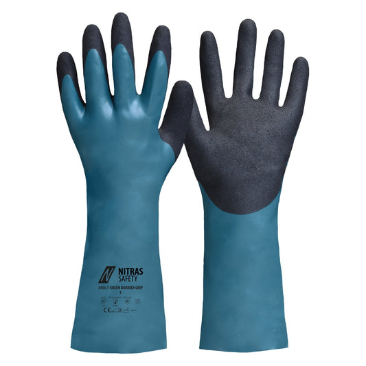 NITRAS GREEN BARRIER GRIP, gants de protection chimique, pétrole / noir