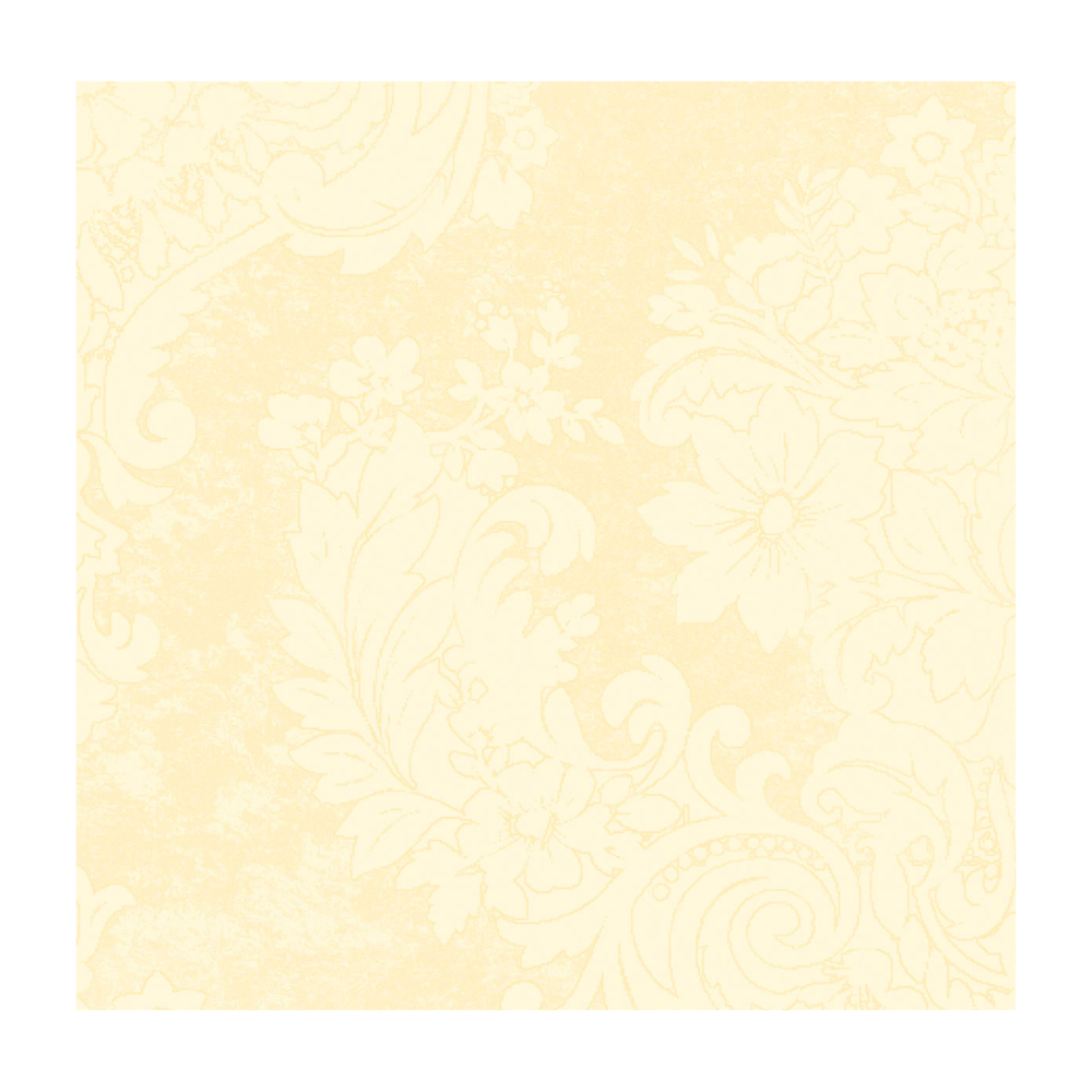 Une serviette Dunilin® à motif carré au format 40 x 40 cm de Duni GmbH présente un fond jaune clair avec des motifs floraux et feuillus complexes dans une teinte jaune légèrement plus foncée, offrant un effet décoratif subtil, idéal pour des serviettes élégantes jetables pour des occasions festives.
