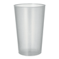 Un gobelet en plastique réutilisable Starpak en plastique transparent avec une surface lisse et une forme légèrement conique se tient debout devant un fond blanc simple.