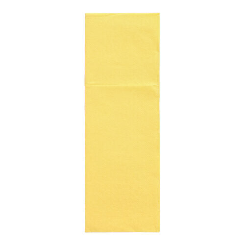 Une serviette en papier jaune rectangulaire de la PAPSTAR 50 serviettes « DAILY Collection » (48 cm x 30 cm, pli pour couverts) de la PAPSTAR GmbH, non pliée et présentée sur fond blanc.