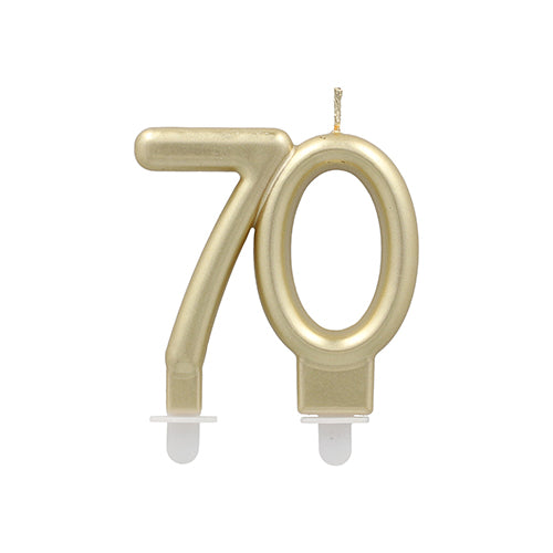 Die PAPSTAR GmbH Jubiläumskerzen mit Halter 7 cm "gold" ist eine goldfarbene Kerze mit Halter, ideal für Geburtstage oder Meilensteinfeiern.