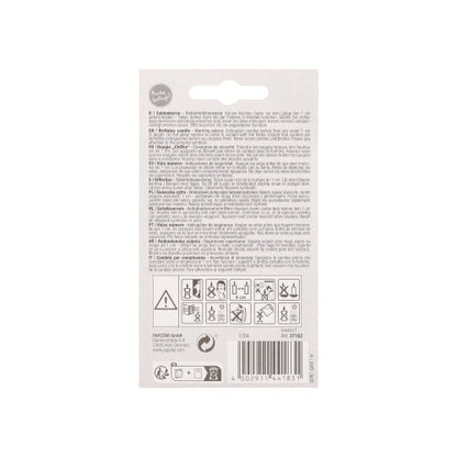 Au dos d'un emballage "Or" de bougie numérique avec support 7 cm PAPSTAR, il y a des textes dans différentes langues, des symboles de sécurité, un logo de recyclage, un code-barres et des informations sur le fabricant en petits caractères de PAPSTAR GmbH.
