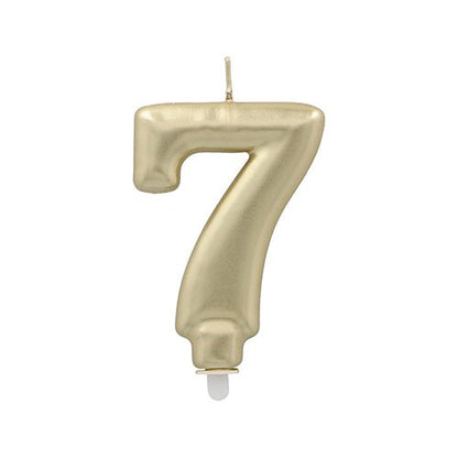 La bougie numérique PAPSTAR GmbH avec support 7 cm "or" est une bougie numérique dorée avec une mèche pointue et un pied blanc pour une insertion facile.