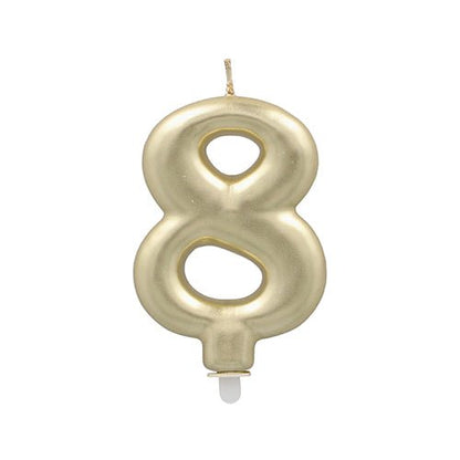 La bougie numérique PAPSTAR GmbH avec support 7 cm "or" est une bougie numérique dorée avec une petite base blanche, idéale comme décoration de gâteau ou bougie d'anniversaire.
