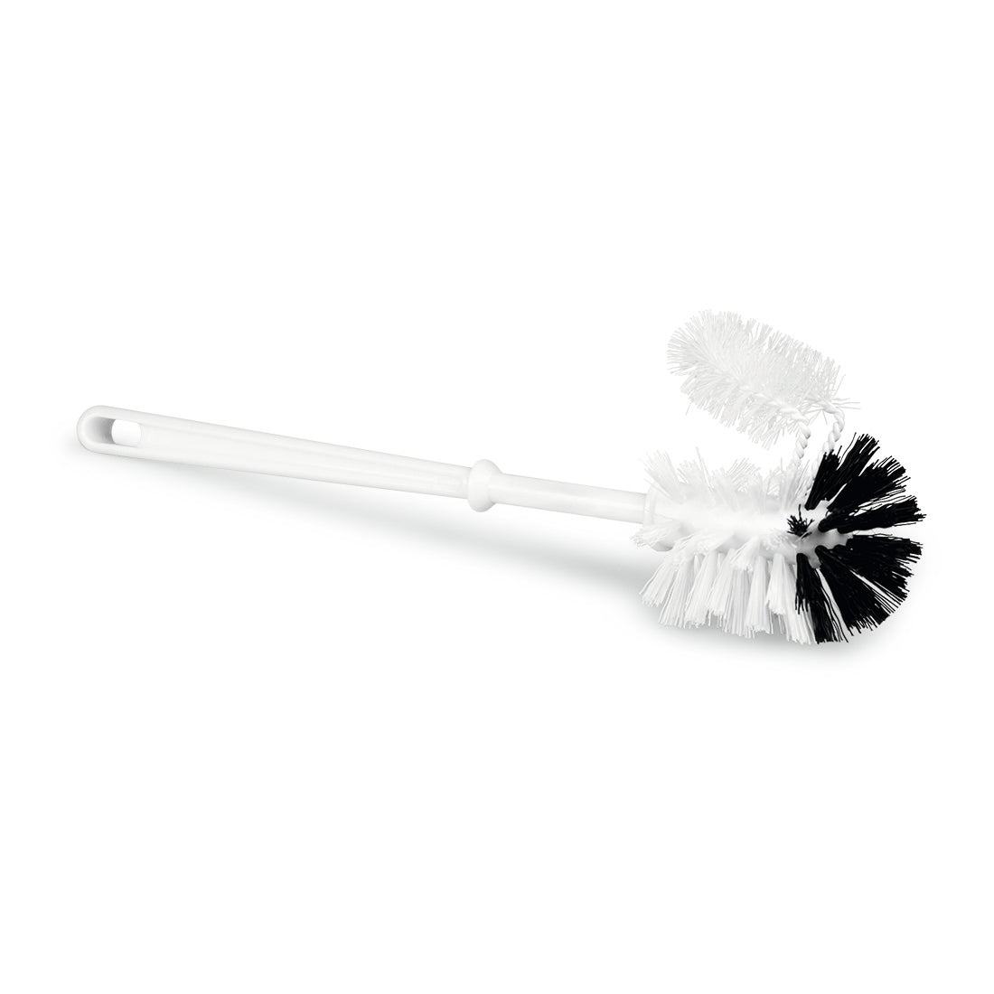La brosse WC Nölle Profi Brush avec nettoyeur de bord (38 cm) dispose d'une poignée en plastique blanc, d'une tête ronde avec des poils en PP noir et blanc résistants et d'un nettoyeur de bord intégré. 1 pièce. Marque : Nölle Profi Brush Bürsten- & Pinseltechnik e.K.