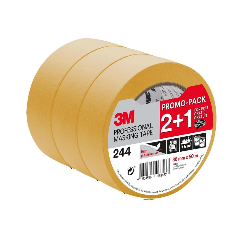 Ruban de masquage pour peintre 3M™ 244T3, pack promotionnel, 36 mm x 50 m, 1 rouleau/paquet | Paquet (1 rouleau)