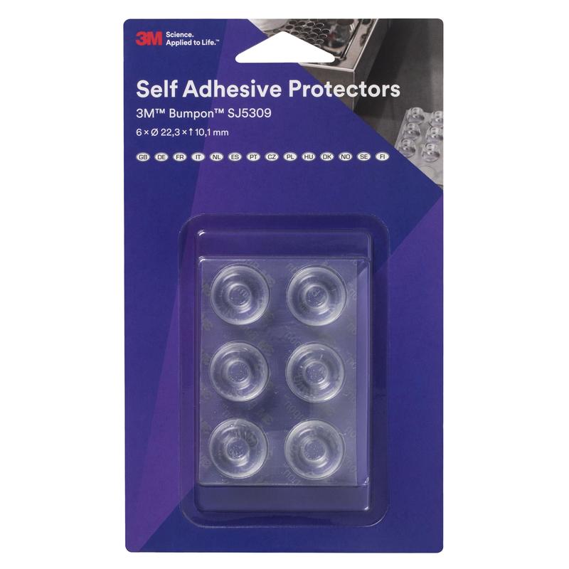 Mini pack de tampons élastiques 3M™ Bumpon™ SJ5309BL, transparent, 6 pièces, 22,3 x 10,1 mm, adhésif acrylique A-20 | Paquet (6 pièces)