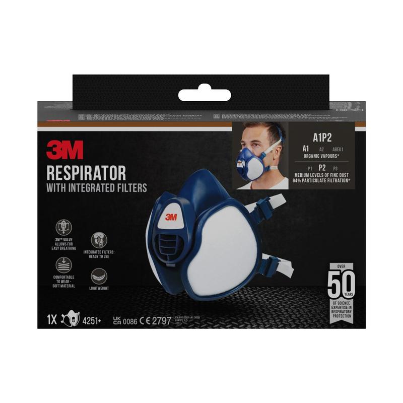 Respirateur 3M™ avec filtres intégrés 4255+, FFA2P3 R D Vapeurs organiques | Paquet (1 pièce)
