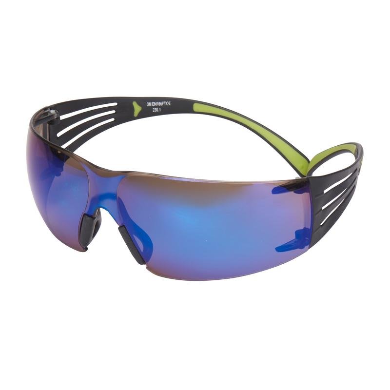 Lunettes de sécurité 3M™ SecureFit™ 400, branches noires/vertes, revêtement anti-rayures, verres bleus, miroir, SF408AS-EU | Paquet (1 pièce)