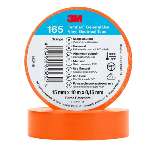 Ruban isolant en vinyle 3M™ Temflex™ 165, orange - Ruban isolant électrique