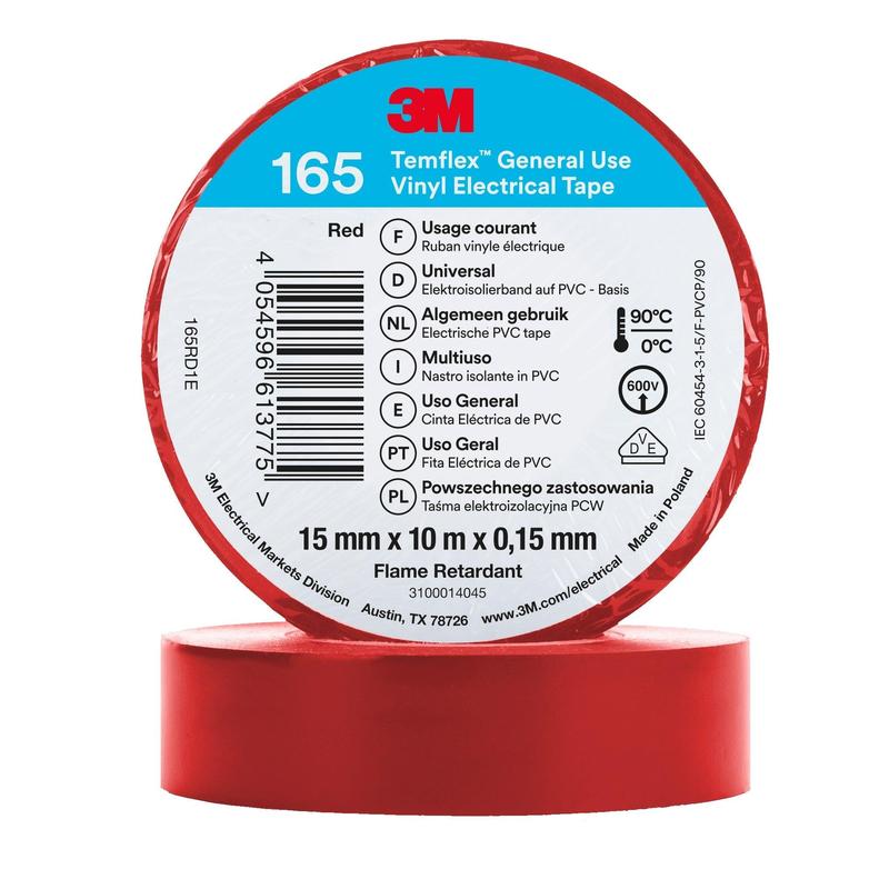 Ruban isolant en vinyle 3M™ Temflex™ 165 rouge