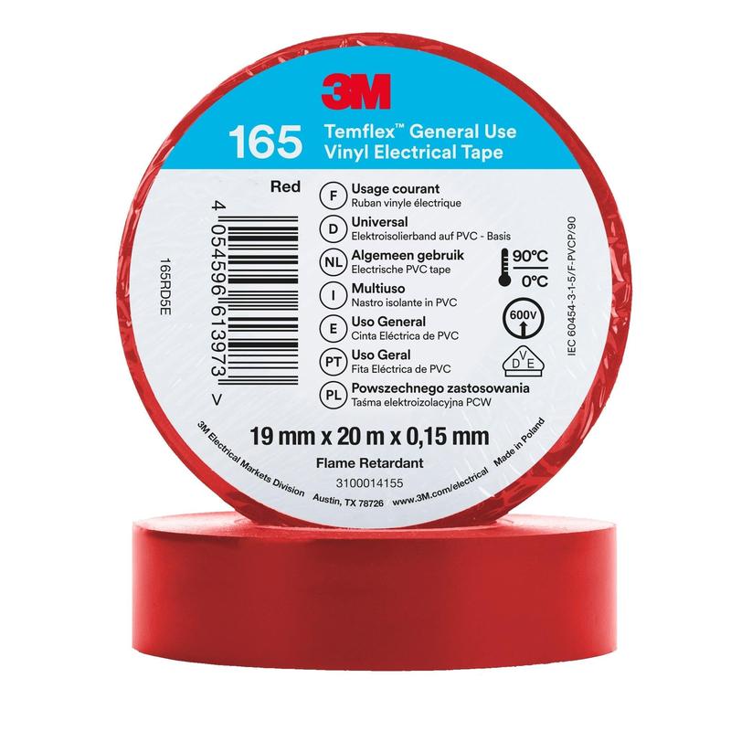 Ruban isolant en vinyle 3M™ Temflex™ 165 rouge
