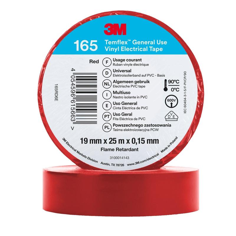 Ruban isolant en vinyle 3M™ Temflex™ 165 rouge