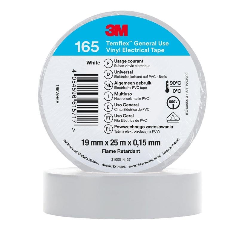 Ruban isolant en vinyle 3M™ Temflex™ 165, blanc - Ruban isolant électrique