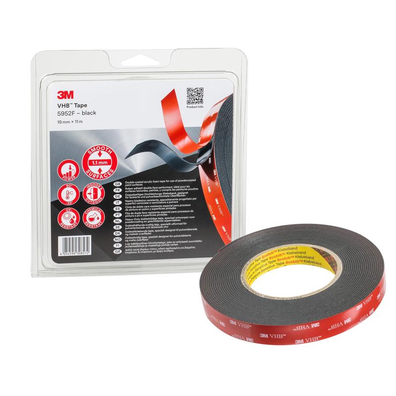 Ruban adhésif 3M™ VHB™ 5952F, noir, 19 mm x 11 m, 1,1 mm | Paquet (1 rouleau)