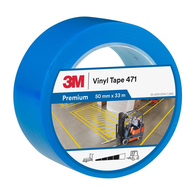 Ruban PVC souple 3M™ 471, bleu, 50 mm x 33 m, 0,14 mm, emballé individuellement | Paquet (1 rouleau)