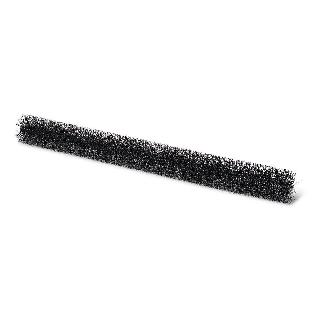 Une chenille de gouttière Nölle Profi Brush (120 cm, Ø 12 cm, enrobée de plastique) de Nölle Profi Brush Bürsten- & Pinseltechnik e.K. avec des poils denses repose horizontalement sur un fond blanc.