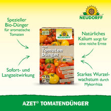 Une boîte d'engrais Azet TomatenDünger de Neudorff Shop avec une formule organique, idéale pour la fertilisation des tomates, promet des récoltes abondantes, un effet rapide et durable, et un soutien fort aux racines.