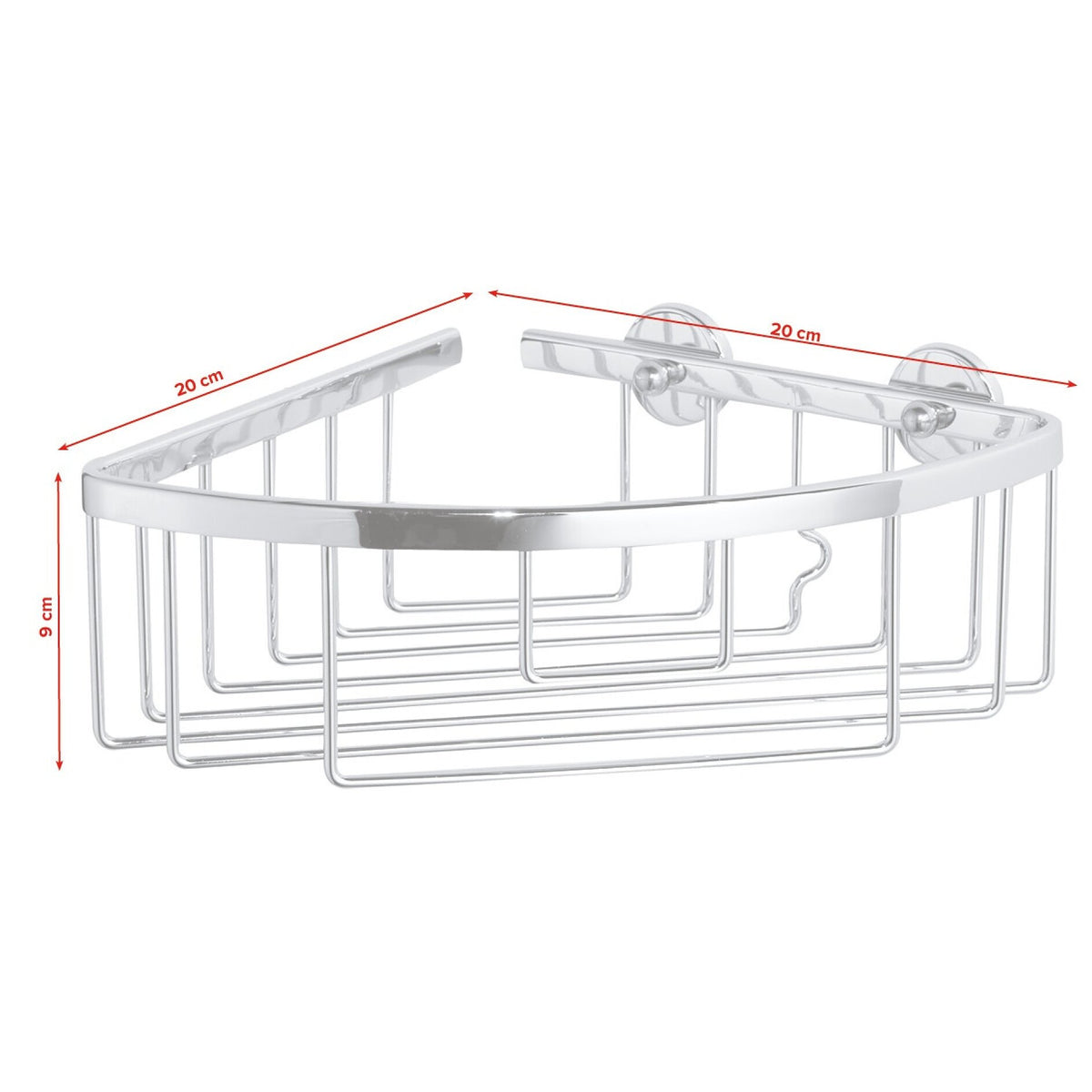 Panier de douche d'angle tesa ALUXX à un étage, en aluminium chromé, avec solution de fixation adhésive – Dimensions