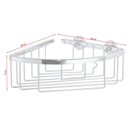 Panier de douche d'angle tesa ALUXX à un étage, en aluminium chromé, avec solution de fixation adhésive – Dimensions