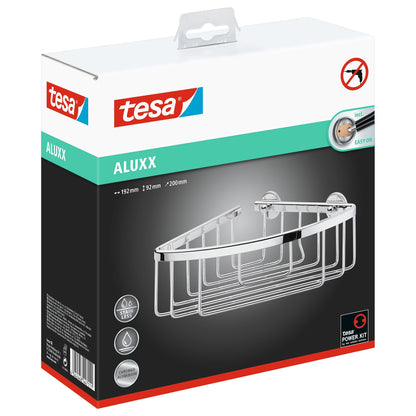Panier de douche d'angle tesa ALUXX à un étage, en aluminium chromé, avec solution de fixation adhésive