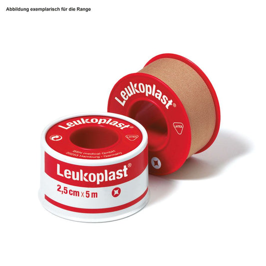 Pansement en rouleau Leukoplast 5 mx 2,5 cm rouge dans un anneau de protection pour plaies | Paquet (12 rouleaux)
