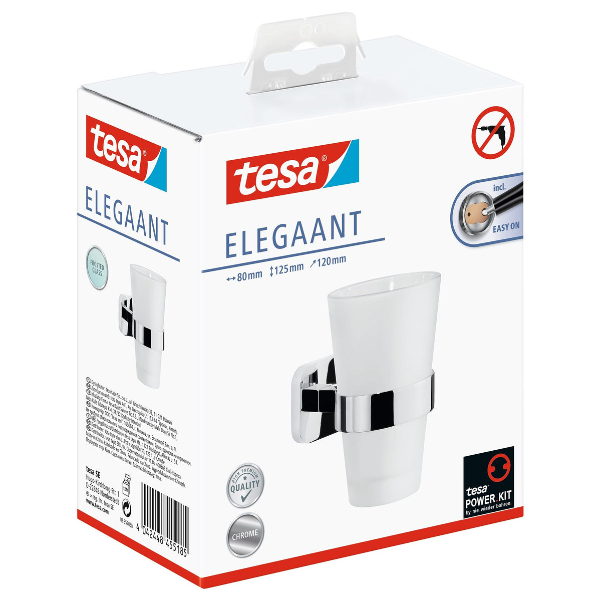tesa ELEGAANT Zahnbürstenhalter, Metall, verchromt, inkl. Klebelösung
