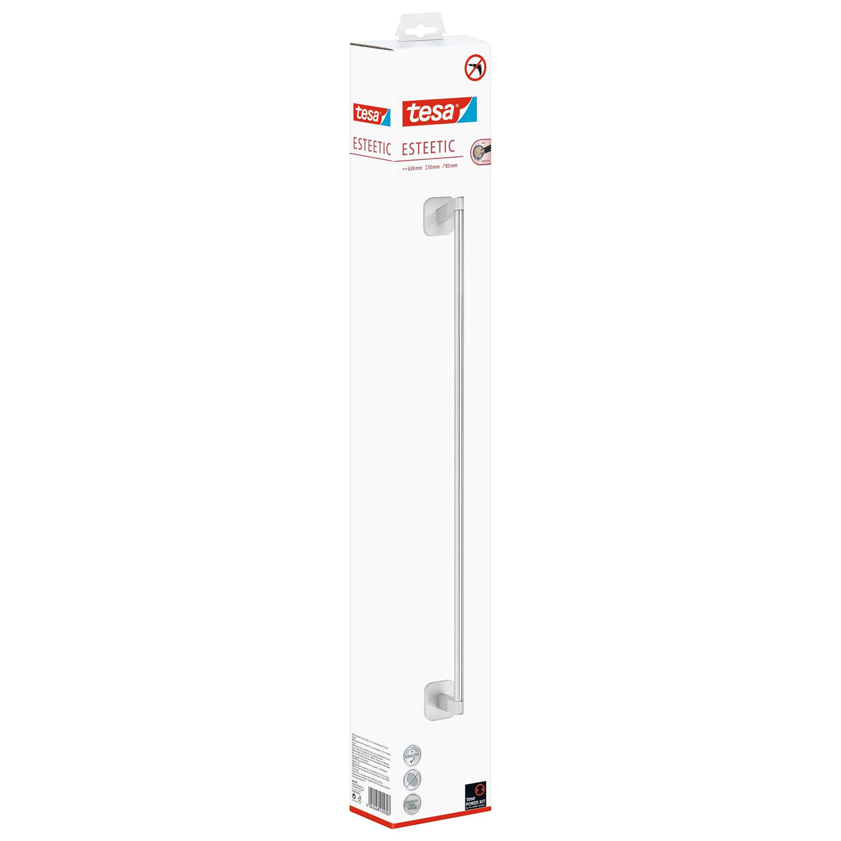 tesa Esteetic Handtuchstange, Edelstahloptik, inkl. Klebelösung, 63cm