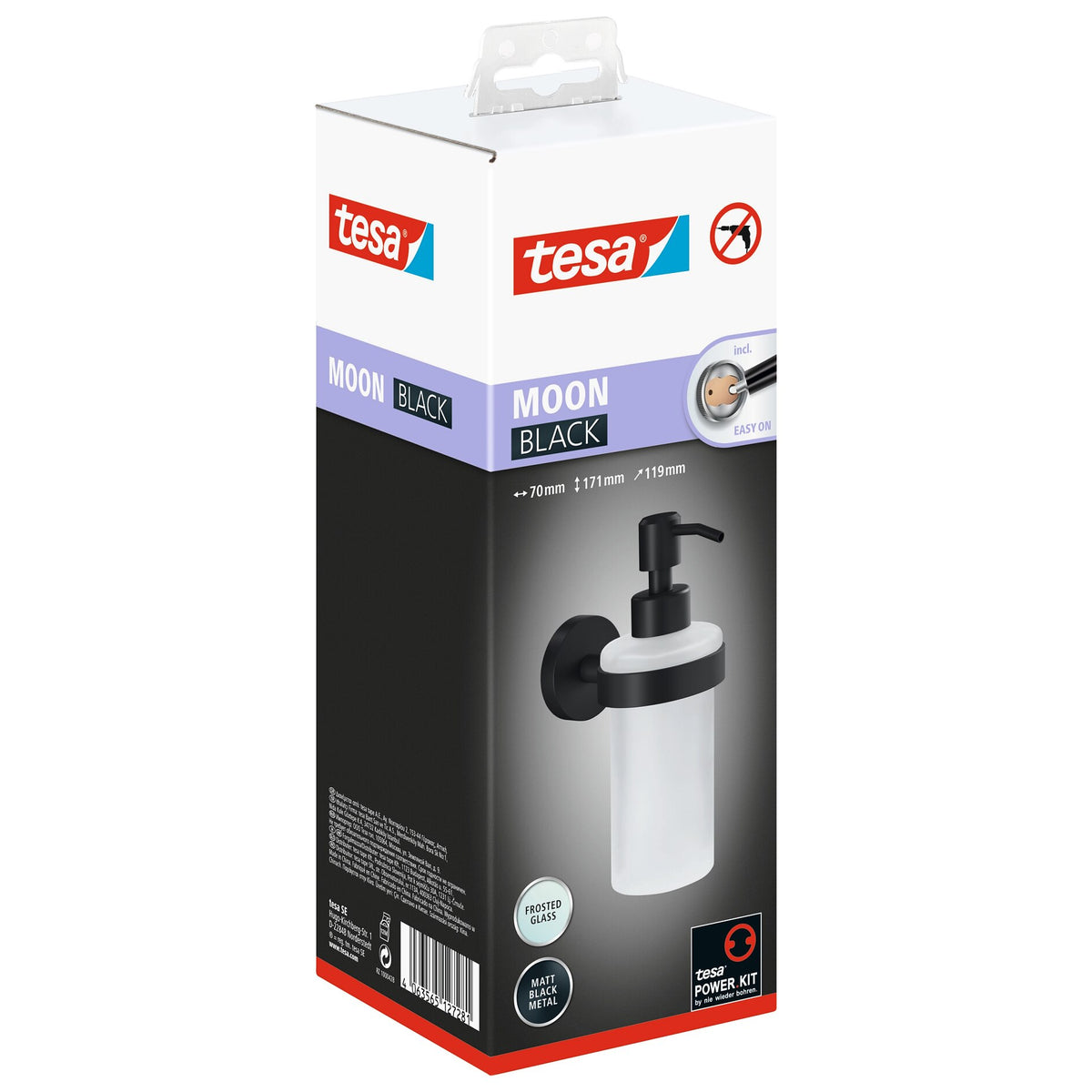 Distributeur de savon mural tesa MOON BLACK, noir mat, avec solution de fixation