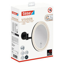 tesa VISIOON LED-Kosmetikspiegel Schwenkarm, selbstklebend, mattschwarz pulverbeschichtetes Metall, mattschwarzer Kunststoff