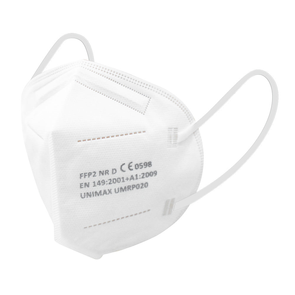 Le masque ARNOMED FFP2 sans valve de la société ARNOWA GmbH est un demi-masque filtrant les particules blanc avec des boucles d'oreilles visibles et une certification imprimée, présenté sur un fond blanc simple. Livré dans une boîte de 10 pièces, il offre une protection fiable.