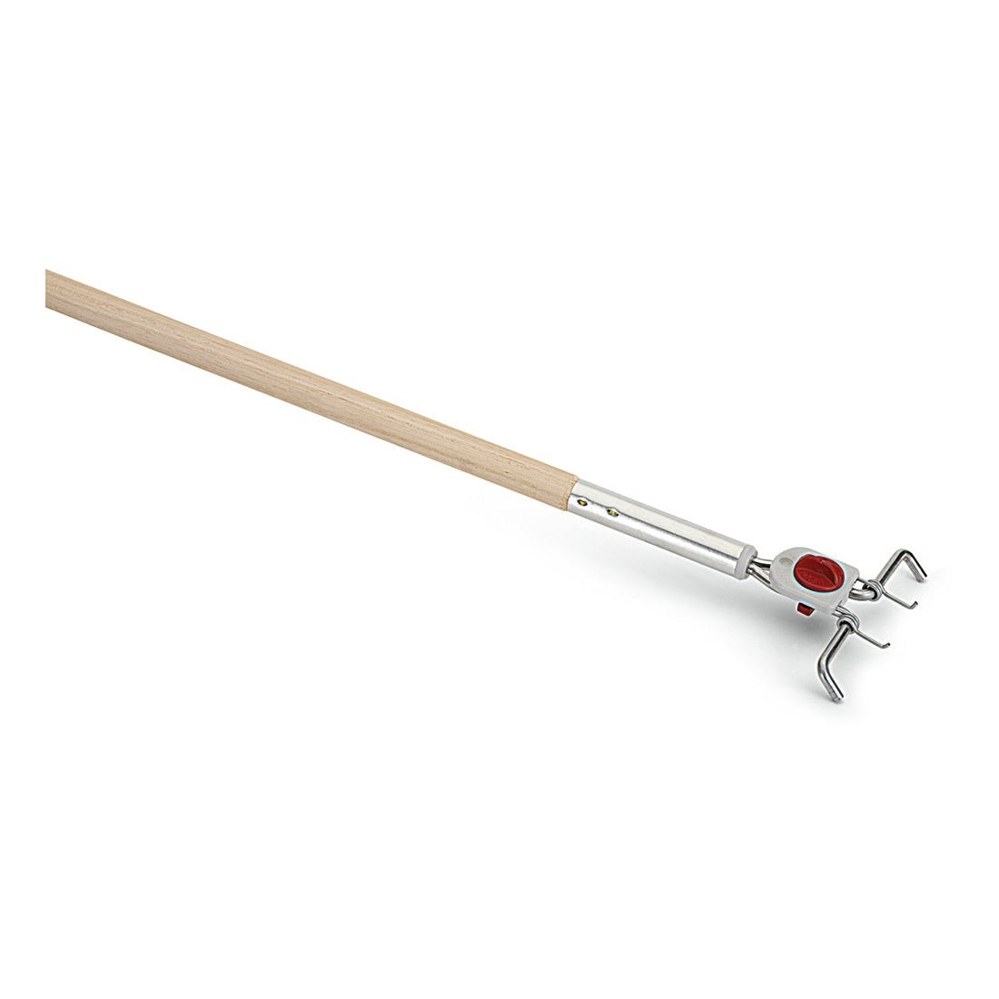 Le Nölle Profi Brush manche en bois Beco® (24 mm) de Nölle Profi Brush Bürsten- & Pinseltechnik e.K. dispose d'un manche en bois robuste et d'une tête en métal avec un détail rouge à la base, idéal pour saisir ou ramasser des objets.