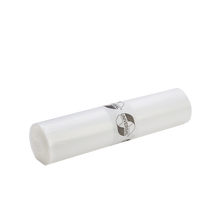 Eine Rolle DEISS 49001 Müllbeutel (700x1100x0,023 mm, 50 Stück) von EMIL DEISS KG (GmbH + Co.) mit weiß-schwarzem Etikett liegt auf schlicht weißem Hintergrund - ideal für effiziente Abfallentsorgung.