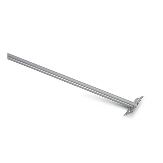 Der Nölle Profi Brush Metallstiel mit Stielhalter (140 cm, 24 mm Durchmesser), von Nölle Profi Brush Bürsten- & Pinseltechnik e.K., ist mit einer flachen, abgewinkelten Platte versehen und auf weißem Hintergrund dargestellt.