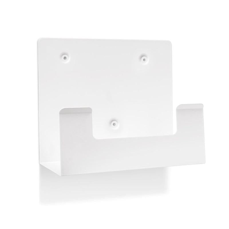 Le support mural Orkla Wound Care AB pour étui de rinçage oculaire REF 51011042 (1 pièce) est un support métallique blanc monté au mur avec quatre trous de vis et une ouverture frontale rectangulaire, idéal pour organiser votre étui de rinçage oculaire.