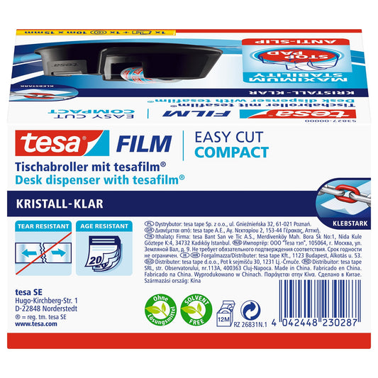 Dérouleur de table tesa Easy Cut Compact, noir transparent, 10 m x 15 mm