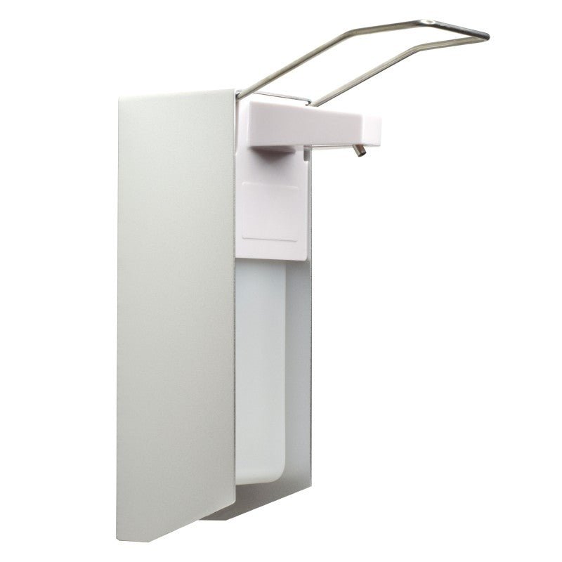 Le distributeur de désinfectant MCD MEDICAL CARE DENTAL GmbH NITRAS (1 pièce) contient des bouteilles de 1000 ml, dispose d'un levier à bras pour une utilisation facile, est en aluminium/plastique en argent/blanc et est livré avec une fixation murale incluse.