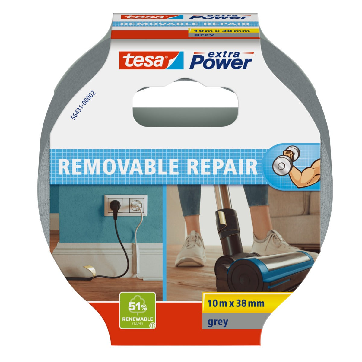 tesa extra Power Removable Repair grau, 10 m x 38 mm