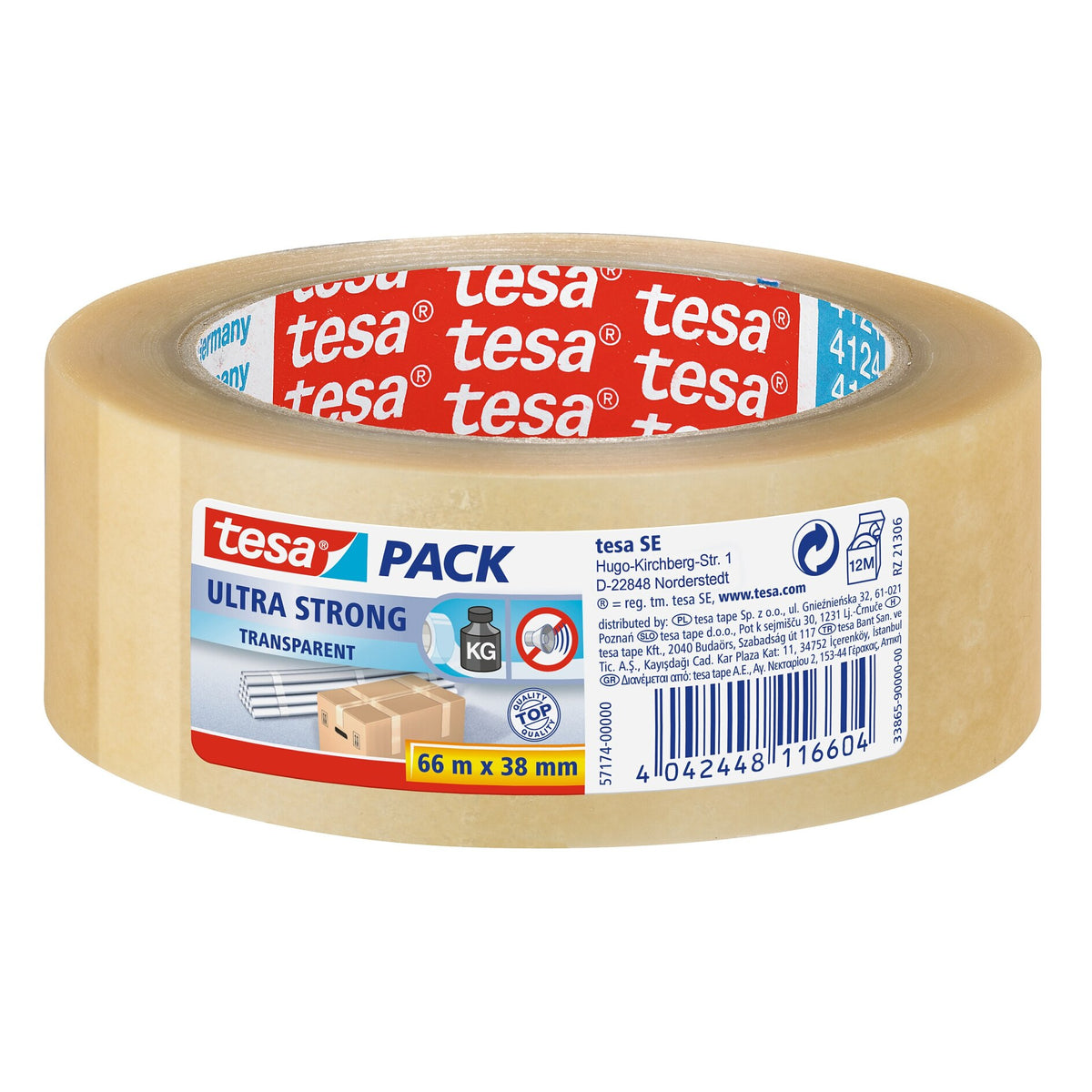 Ruban d'emballage transparent Tesapack Ultra Strong, 66 m x 38 mm