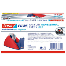 Dérouleur de table tesa 57421 Easy Cut, vide, pour rouleaux jusqu'à 33 m x 19 mm, rouge-bleu
