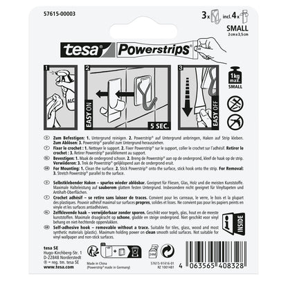 tesa Powerstrips Selbstklebende Haken mit abnehmbaren Drahthaken, weiß
